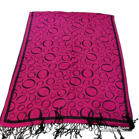 Womens Shawl Scarf Wrap Pashmina Cashmere Pink Black Oval Fringe Rectangle - Picture 4 of 5